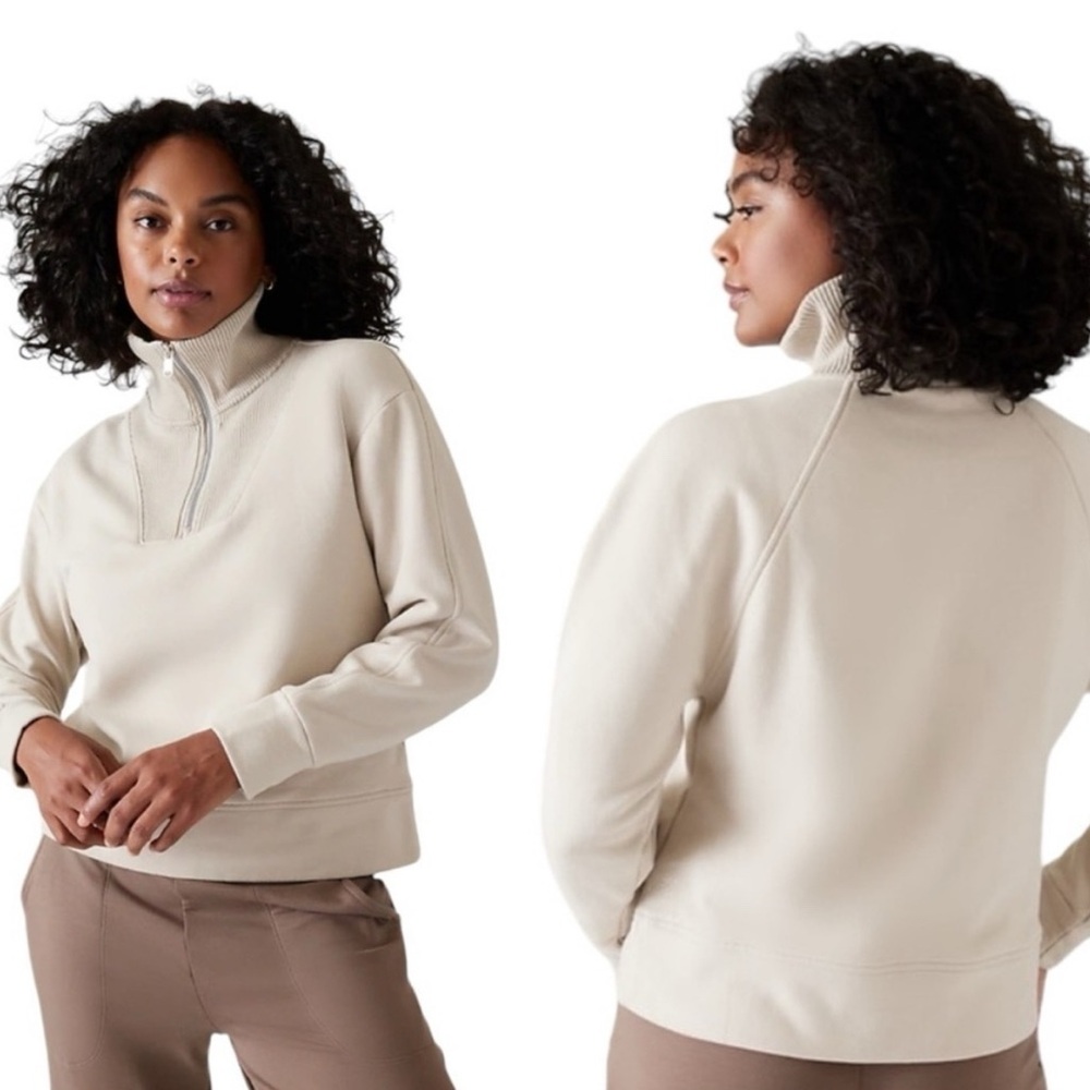 Athleta Retroplush Revive Half Zip Women’s Sweatshirt SMALL LIGHT GREEN scuba
